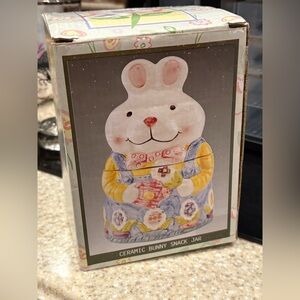 Ceramic Bunny Snack Jar - White & Pastel Colors-vintage